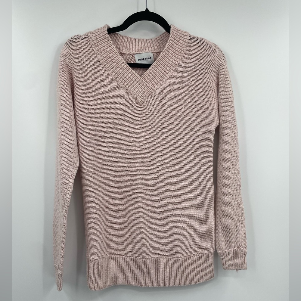 Bimba Y Lola Blush Pink V-Neck Knitted Sweater size Large